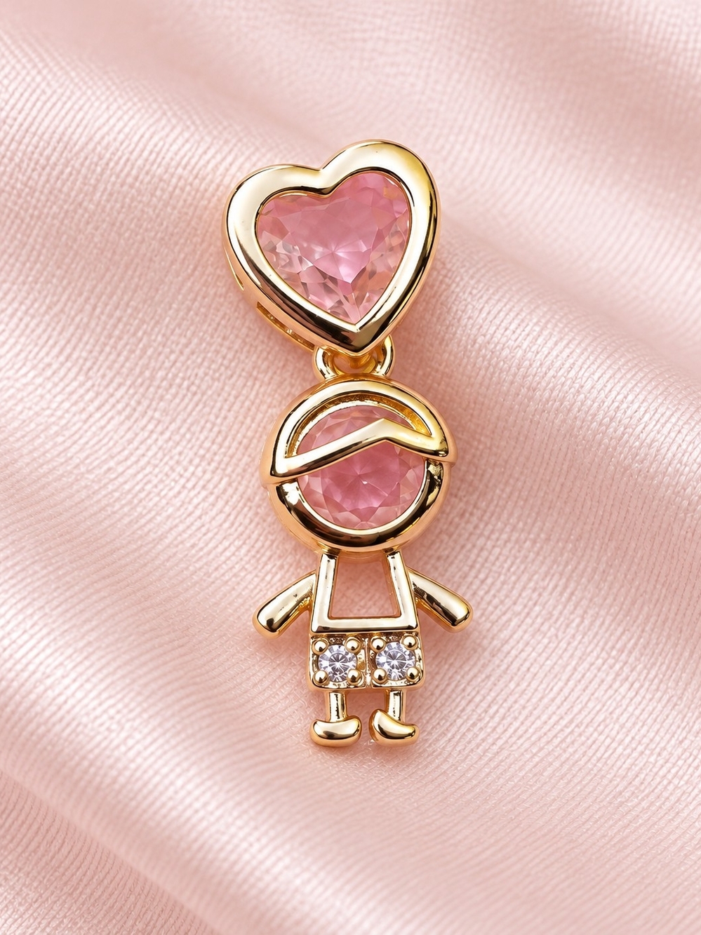14k. Laminated Gold Clear Crystal Heart Kids Charm Pendant